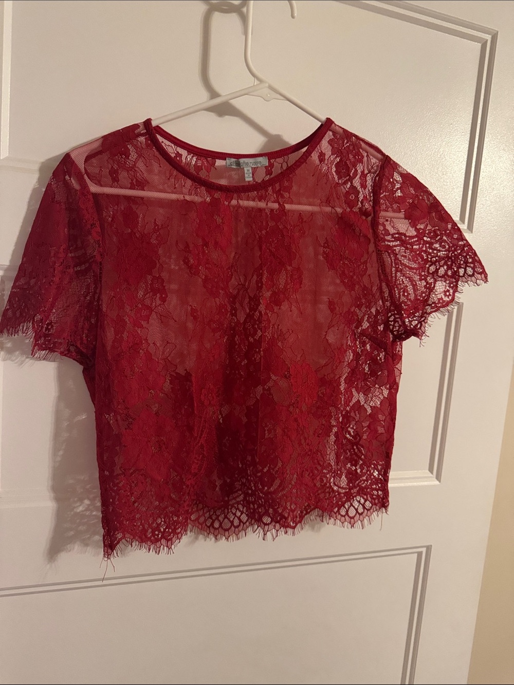 Charlotte Russe Red Lace Sheer Crop Top